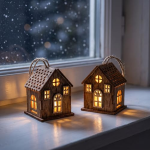Ornements de Noël en bois à LED, pendentifs en forme de maison lumineuse pour la fête de Noël - Product Image 5