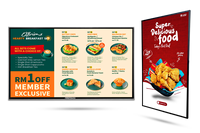 Papan Menu Digital Android Ultra Tipis Berbentuk Persegi Panjang 65 Inci dengan Layar Sentuh Inframerah dan Tampilan Gantung