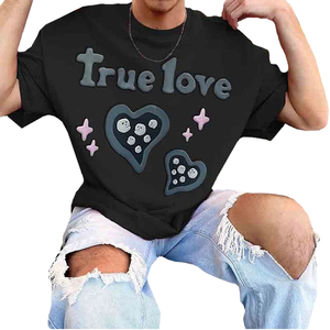 เสื้อยืดแฟชั่นไฮสตรีทโอเวอร์ไซส์สำหรับผู้ชายและผู้หญิงทรงบ็อกซี่ฟิตพิมพ์ลายพัฟสไตล์ฮิปฮอป - Product Image 1