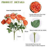Fournisseur à faible MOQ de fleurs artificielles Austin Rose à toucher réel, fleurs artificielles orange, accessoires de photographie