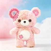 Ours en peluche personnalisé mignon avec patch, figurine d'ours en peluche, coussin, jouet en peluche de dessin animé unisexe, cadeau pour garçons et filles