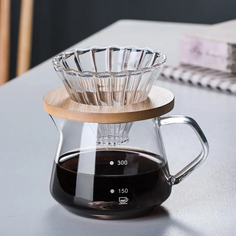 Bicchiere da caffè versare sopra la caffettiera Set di tazze filtranti in vetro per caffè fatte a mano filtro antigoccia pentola americana