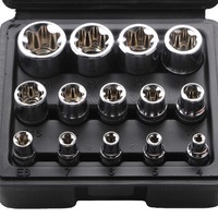 Jeu de douilles Crv E Torx Star Bit 1/2 "3/8" 1/4 "Drive E4 - E24 Outils de réparation Ensemble de manchons pour outils à main 14 pièces