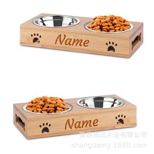 Comedero cuadrado de madera para mascotas, adecuado para gatos y perros, soporte para el cuello para beber y comer, soporte de madera para tazón de gato - Product Image 1