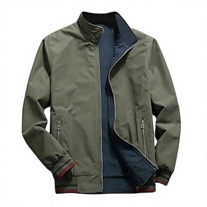 Chaqueta Bomber Verde Oliva para Hombre, Cortavientos, Transpirable, Casual, con Cierre, Cuello Mao, Exterior de Poliéster, Corte Regular para Invierno - Product Image 1