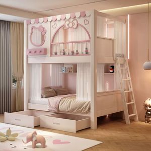 Lit superposé <span class=keywords><strong>de</strong></span> haute qualité pour enfants, lit double en bois, design <span class=keywords><strong>château</strong></span>, taille Queen, lit superposé en bois pour appartement - Product Image 2