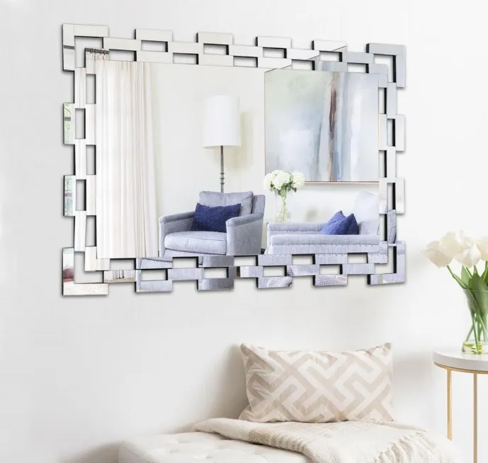 Rechteckiger großer dekorativer spiegel mit Glasrahmen eleganter Wandspiegel für Wohnzimmerdekoration