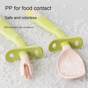 Juego de vajilla de entrenamiento infantil Cuchara de silicona torcida doblada y suministros de entrenamiento de material PP Patrón sólido <span class=keywords><strong>para</strong></span> la alimentación del bebé - Product Image 3