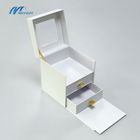 Boîte cadeau rigide blanche multi-tiroirs avec couvercle transparent, logo personnalisé, boîte de rangement en papier de luxe à 2 tiroirs pour cosmétiques, bijoux, maquillage