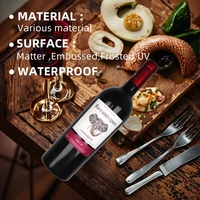 Etiquetas de papel impermeables adhesivas fuertes en relieve de lámina de oro personalizadas permanentes para botellas de vino tinto de whisky de cerveza-para bebidas
