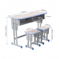 Table d'étude pour étudiants réglable en hauteur, durable, avec deux chaises pour une utilisation en classe au lycée