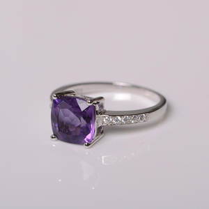 February Birthstone 925 <b>Sterling</b> <b>Silver</b> High Quality Natural Amethyst Ring Cushion Cut Fashionable Dainty Engagement Ring - Product Image 3