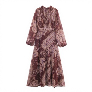 Robes pour femmes à col rond, manches longues, plissées, unies, décontractées, en tissu naturel respirant, pour le printemps, l'été et l'automne - Product Image 2