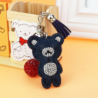 Teddybeerpatroon Luxe Designer Kristallen Lederen Sleutelhanger Schattig Cartoon Bling voor Kinderen Lichtgewicht Sleutelhanger Cadeau Idee Fruit Hond