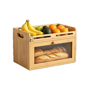 Boîte à pain en bambou avec fenêtre de visualisation, rangement alimentaire, étagère à fruits et légumes pour la cuisine, couleur bois naturel - Product Image 5