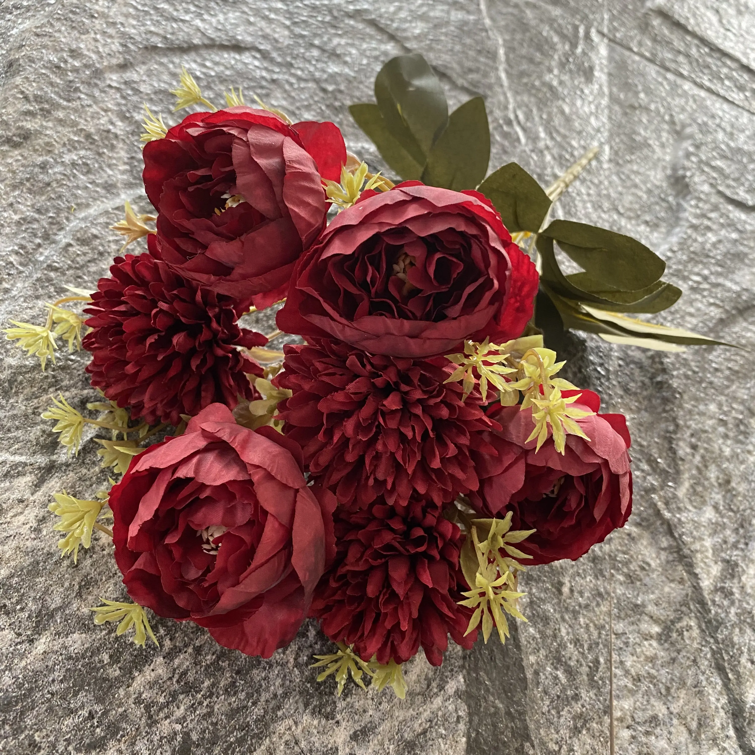 Wholesale Faux Flower Bunch 35cm Artificial Peony With Chrysanthemum spinosum Silk Flowers for Wedding Party Decor