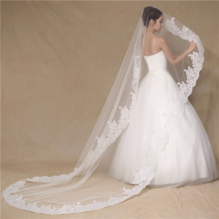Morili высокое качество один слой белого цвета и цвета слоновой кости, 150 см * 300 см Длинная свадебная фата для свадьбы с кружевным краем без гребень MLVB29