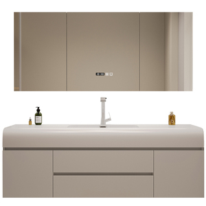 New Smart Square Bathroom Vanity with LED Anti-Fog Mirror Cabinet Wall Mounted White Washbasin with Time Display - Product Image 2
