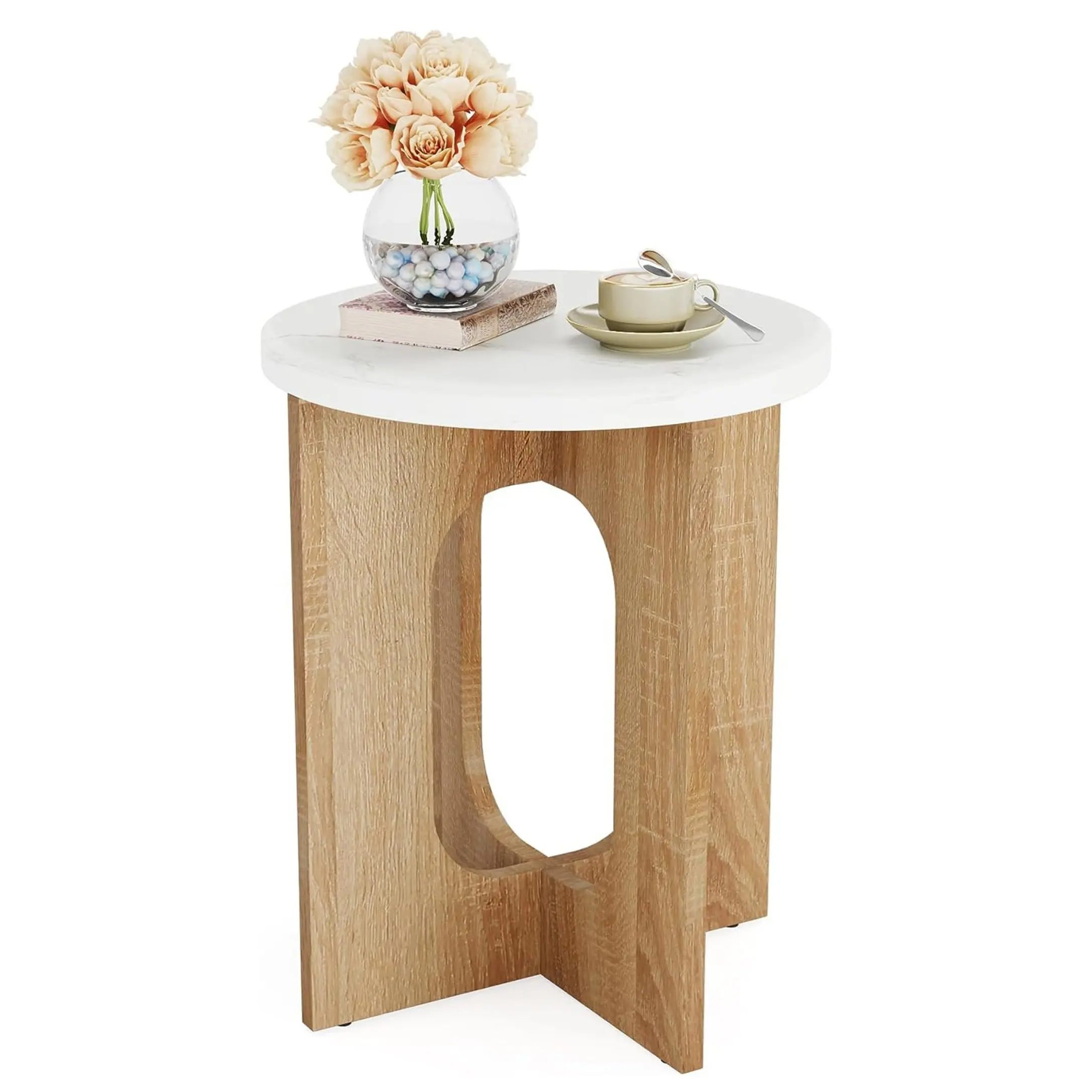 Comodino piccolo in legno mobili tavolino rotondo tavolino piccolo accento con Base in legno incrociato tavolino per soggiorno