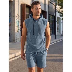 Conjunto de Sudadera sin Mangas y Pantalones Cortos para Hombre FOXA, Ropa Deportiva de Algodón Lavado al Ácido, Traje Deportivo Informal para Hombre - Product Image 5