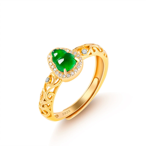 S925 <b>silver</b> <b>ring</b> <b>set</b> with natural A-grade jadeite emerald green conch ice-grade jade, a fashionable and simple <b>ring</b> for women. - Product Image 1