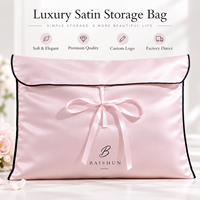Sac de rangement personnalisé en satin avec nœud en ruban et passepoil contrastant, pochette organisatrice pour tiroir, pour vêtements, voyage, emballage cadeau, vente en gros