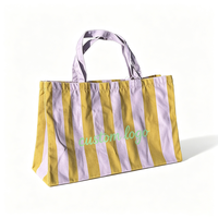 Bolsa de Compras Reutilizable con Logotipo Personalizado, Bolsa de Hombro de Lona con Rayas Verticales Coloridas para Supermercado
