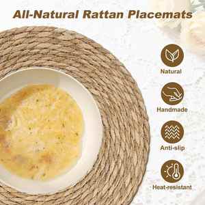 <b>Set</b> 10 Heat-Resistant Woven <b>Placemats</b> Rustic Paisley Style Non-Slip Washable Natural Water Hyacinth Material for Indoor Outdoor - Product Image 3