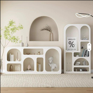 ארון תצוגה בסגנון חדש לשנת 2026, ארון קיר לבן לסלון, מדף ארון ספרים, ארון אחסון פשוט מקושת למרפסת - Product Image 2