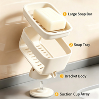 Boîte à Savon Moderne ABS à Ventouse Double Couche Écologique Étanche Drainage Facile Rangement Salle de Bain Cuisine Toilettes