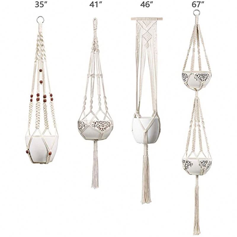 Оптовая продажа, Вешалка из пеньковой веревки для макраме, вешалка для растений для дома и улицы, вешалка для украшения дома