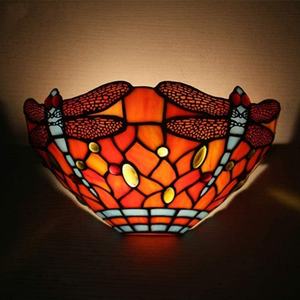Lampe murale décorative en verre Tiffany de style européen, lustre demi-verre avec motif libellule, luminaires suspendus E27, éclairage protecteur pour les yeux - Product Image 2