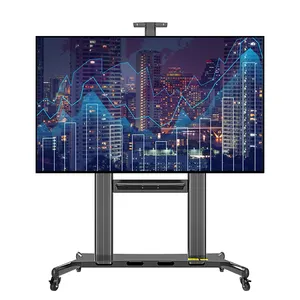 100inch Double Column Mobile TV Stand Rolling TV Cart Floor Stand With Mount On Lockable Wheels Height Adjustable Shelf