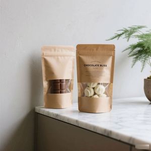Stand Eco-Friendly Brown Kraft Paper Resealable Self Adhesive <b>Seal</b> Waterproof Food Storage Doypack Pouches Clear <b>Window</b> Pizza - Product Image 3