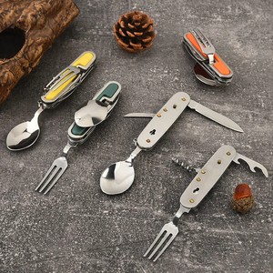 ชุดช้อนส้อมสแตนเลสอเนกประสงค์แบบถอดประกอบได้ พับเก็บได้ สำหรับตั้งแคมป์กลางแจ้ง พกพาสะดวก มีด ส้อม ช้อน - Product Image 1