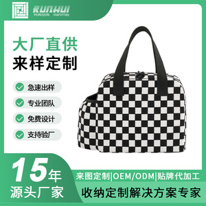 Insulated Lunch Bag Checkered Pattern Large Capacity Portable For Office Outdoor Use - Product Image 5