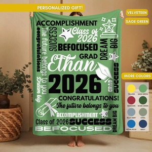 Coperta in flanella personalizzata con nome del laureato, scuola e parole celebrative per la laurea, per la classe del 2026 - Product Image 5