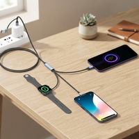 Cable de Carga 3 en 1 de 100W, Cable de Carga Múltiple con Cargador Magnético Integrado para Reloj, Cable Trenzado de Nailon de Carga Rápida