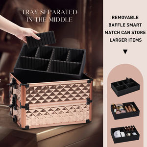 กระเป๋าเครื่องสำอางแบบล้อลากอลูมิเนียมคุณภาพสูง 4 in 1 พร้อมลิ้นชัก ขนาดใหญ่ สำหรับร้านทำเล็บและจัดเก็บเครื่องสำอาง - Product Image 3