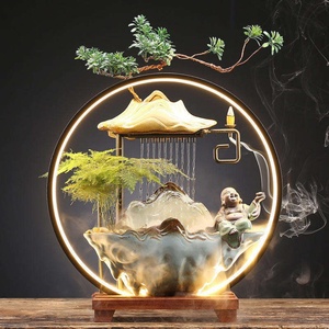 Brûleur d'encens en céramique de style chinois, mini fontaine d'eau de table avec lumière, décoration Feng Shui pour la maison et le bureau - Product Image 4