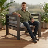 Ensemble de canapés d'extérieur en PEHD sans entretien, fauteuil de patio en bois composite toutes saisons, chaise longue moderne durable, coussin de piscine