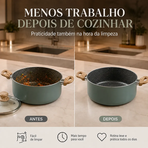 Juego de utensilios de cocina de cerámica antiadherente de 8 piezas con mangos de madera y tapas de vidrio para estufas de gas e inducción, diseño moderno. - Product Image 5