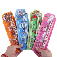 Vente flash : Papeterie japonaise kawaii en bois, cadeau pour enfants, ensemble de crayons, papeterie mignonne, articles de papeterie de dessin animé