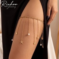 Chaîne de jambe Rinhoo d'été sexy plaquée or avec étoile de mer et pampilles pour femme, chaîne de cuisse longue multicouche en zircon scintillant, bijou de corps