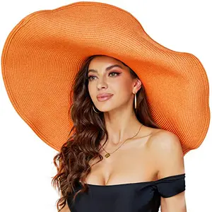 Commercio all'ingrosso di lusso Oversize a tesa larga da donna Floppy Sombreros plus cappello da spiaggia da sole 70 cm/27.6 pollici da donna più cappello di paglia