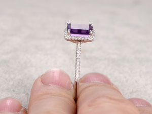 Wholesale 925 Sterling Silver <b>Gold</b> Plated High Quality <b>Amethyst</b> Emerald Cut Classic Dainty Halo Engagement Wedding <b>Ring</b> - Product Image 2