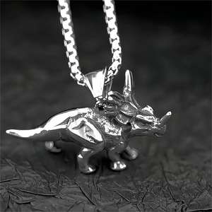 Stainless Steel <b>Dinosaur</b> Pendant <b>Necklace</b> Men's Fashion Jewelry Hip Hop Style Animal Shape Gift for Clothing Matching - Product Image 2