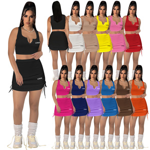 Ensemble jupe courte plissée à cordon de serrage sans manches avec logo personnalisé, jupe de sport pour vélo, jupe de jogging pour femmes, tenues 2 pièces 2023 - Product Image 4