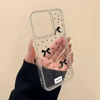 Funda Transparente Brillante para Forlphone16, Funda Negra con Lazo de Lunares para Forlphone14, Simple para Lphone13, Estilo Japonés y Coreano