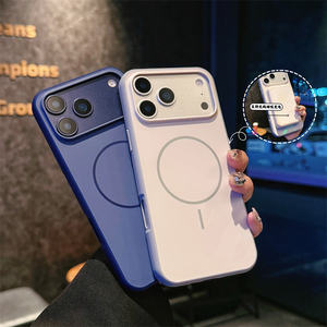 غطاء خلفي للجلد الأصلي من السيليكون PC مغناطيسي بلوري لهاتف آيفون 17 Air 16 15 Pro Max ثنائي اللون برتقالي القوس - Product Image 3